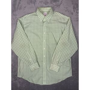 Brooks Brothers Shirt Mens Large Button‎ Down Green Plaid Non Iron Supima *read